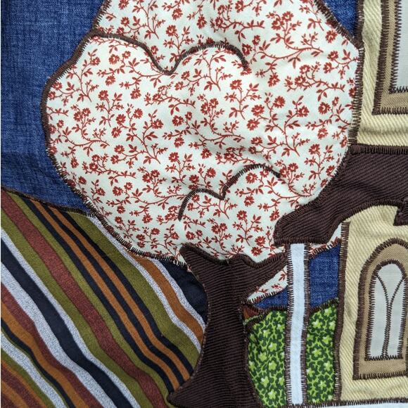 SALE Vintage Boho 1970s Handmade Wrap Skirt Appliqued Gothic House Fields Clouds - Picture 5 of 9